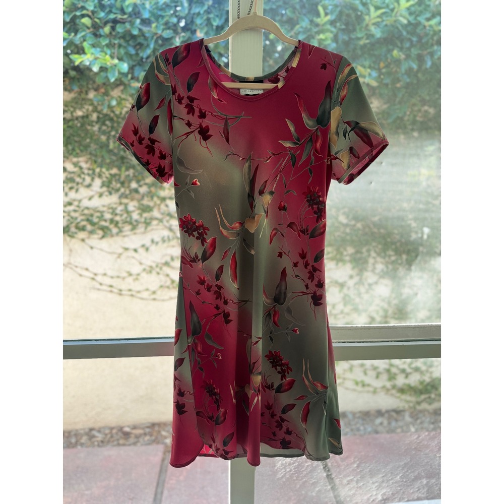 Cabrais Collection Y2K Graphic Ombre Floral Dress Magenta Sage Green